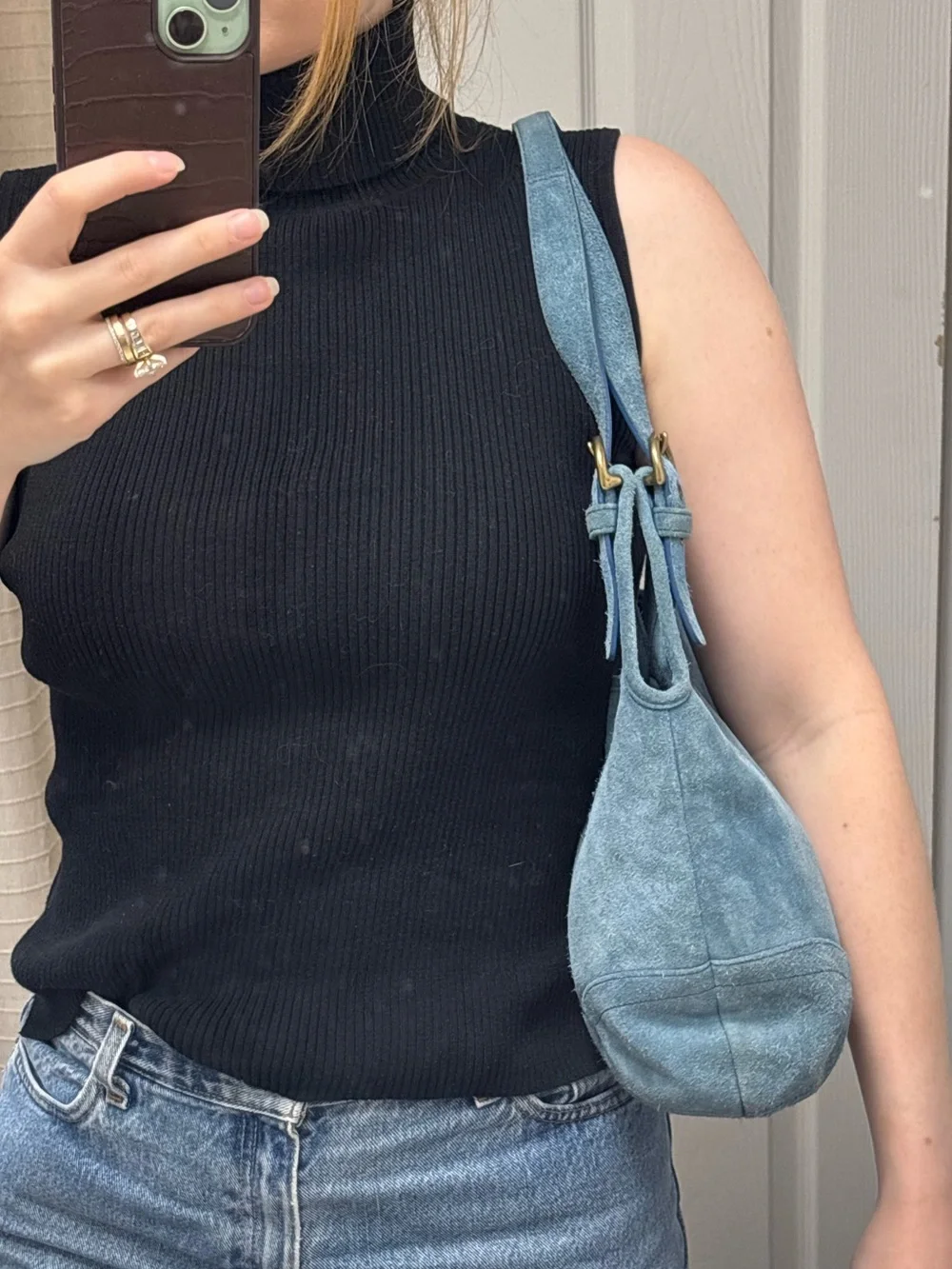 Vintage coach pool blue suede soho slim hobo bag
